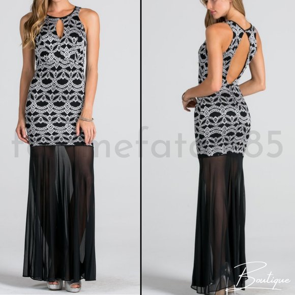 Gala formal Black & Silver Bodycon NYE Open Back Key hole dress Holiday goth - Picture 1 of 12